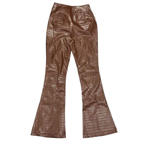 PrettyLittleThing Flare Pants Womens Size 6 Brown Faux Leather Croc Embossed New - Picture 6 of 16